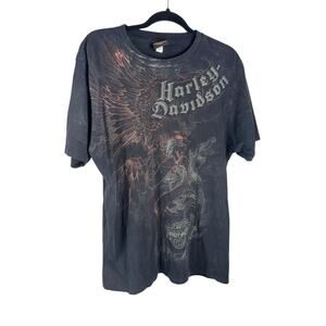 Harley Davidson Dacantur IL Eagle Large Graphic T-shirt Large Short Sleeve Black